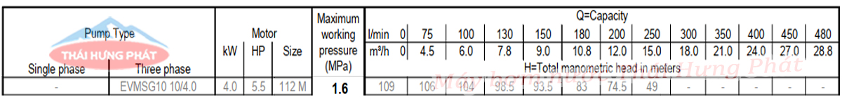 Máy bơm trục đứng Ebara EVMSG 10 10F5 Q1BEG E/4.0 5.5HP