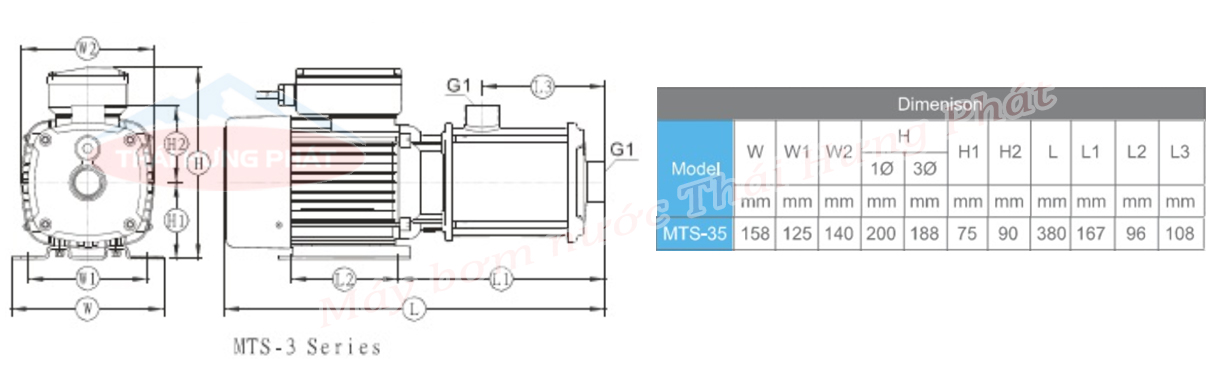Máy bơm trục ngang đa cấp APP MTS-35 (750W)