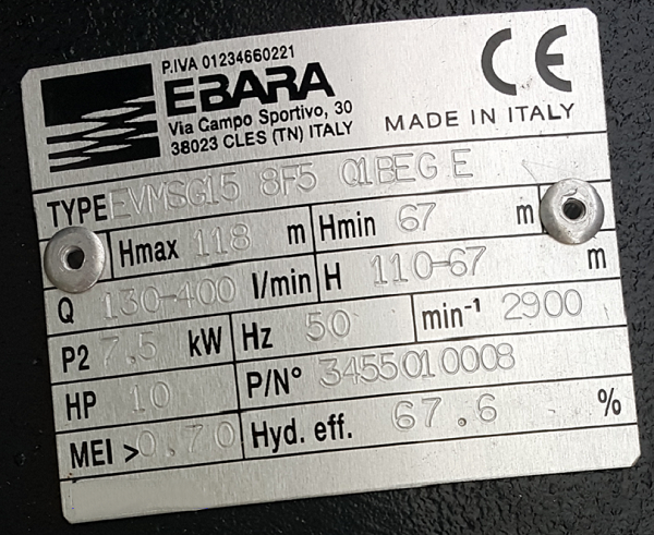Ý nghĩa thông số kỹ thuật cơ bản ghi trên máy bơm ly tâm Ebara