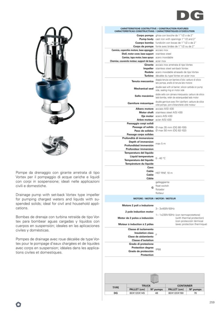 Catalogue máy bơm nước thải Pentax DG