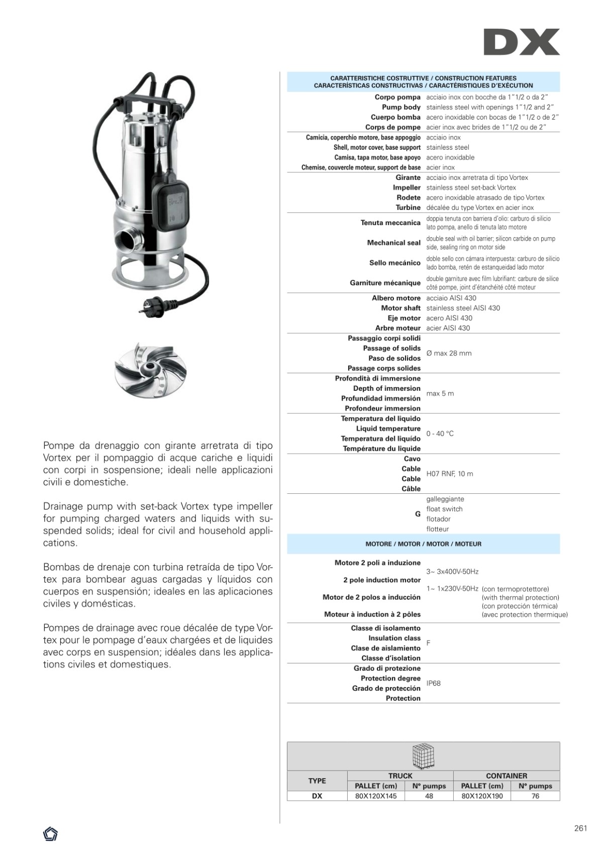 Catalogue máy bơm nước thải Pentax DX