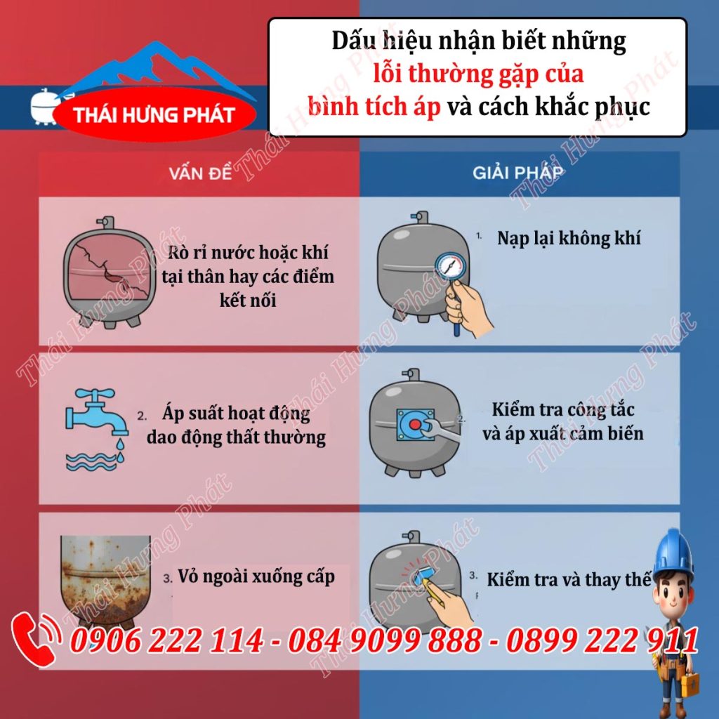 Dấu hiệu nhận biết những lỗi thường gặp của bình tích áp và cách khắc phục